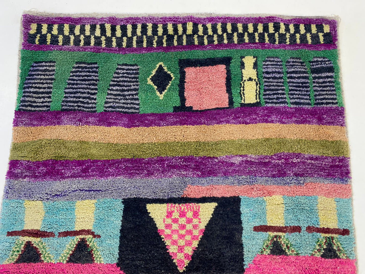Unique Handmade Berber Moroccan Rug, Artisan hand-knotted Wool Rug.