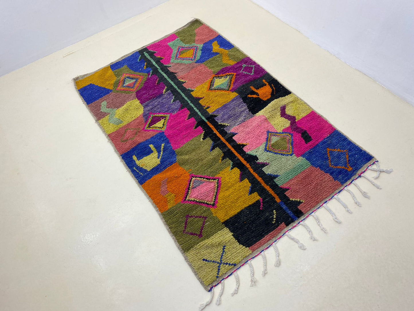 Moroccan rug,Hand Knotted Wool Berber Area Rug, Vibrant Custom Kitchen Rug.