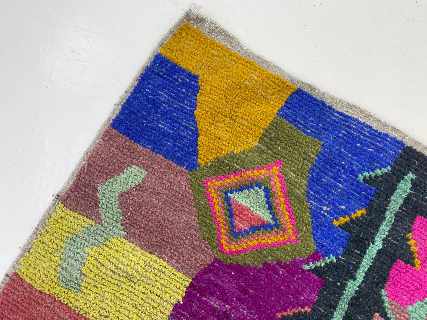 Moroccan rug,Hand Knotted Wool Berber Area Rug, Vibrant Custom Kitchen Rug.