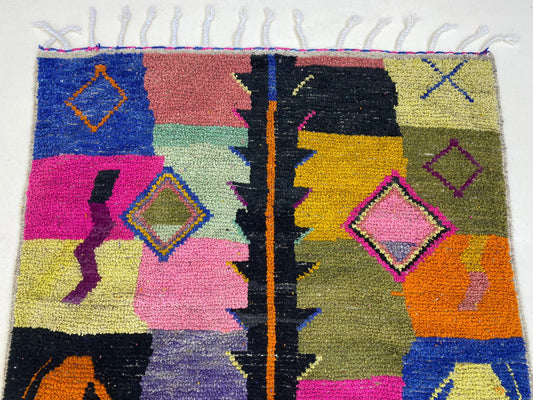 Moroccan rug,Hand Knotted Wool Berber Area Rug, Vibrant Custom Kitchen Rug.