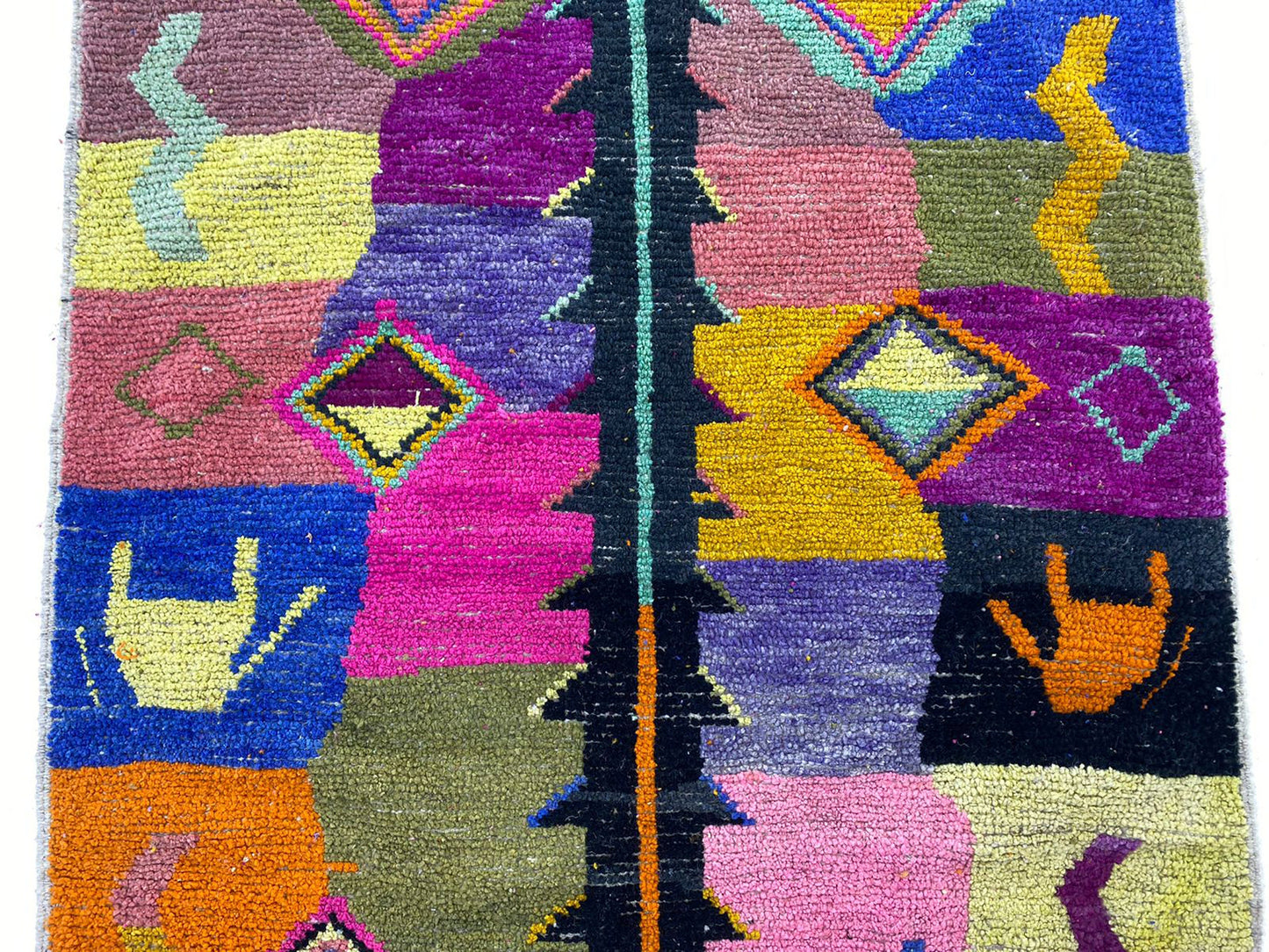 Moroccan rug,Hand Knotted Wool Berber Area Rug, Vibrant Custom Kitchen Rug.