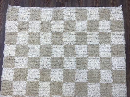 Moroccan Cream and Beige Checkered Rug, Custom Moroccan Checker Rugs.