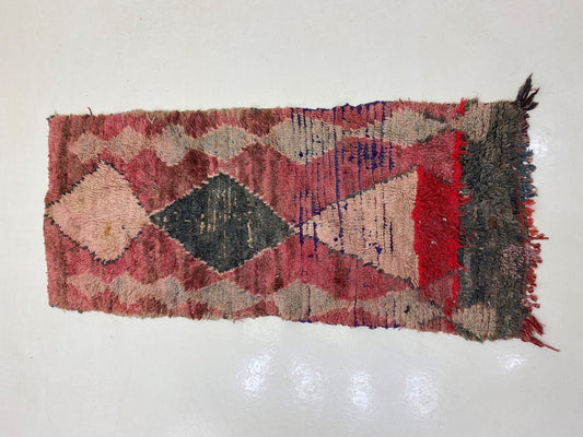 Vintage Moroccan Runner Rug 3x6, Geometric Design.