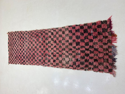 3x9 Moroccan Vintage Runner Rug, Checkered Rug.
