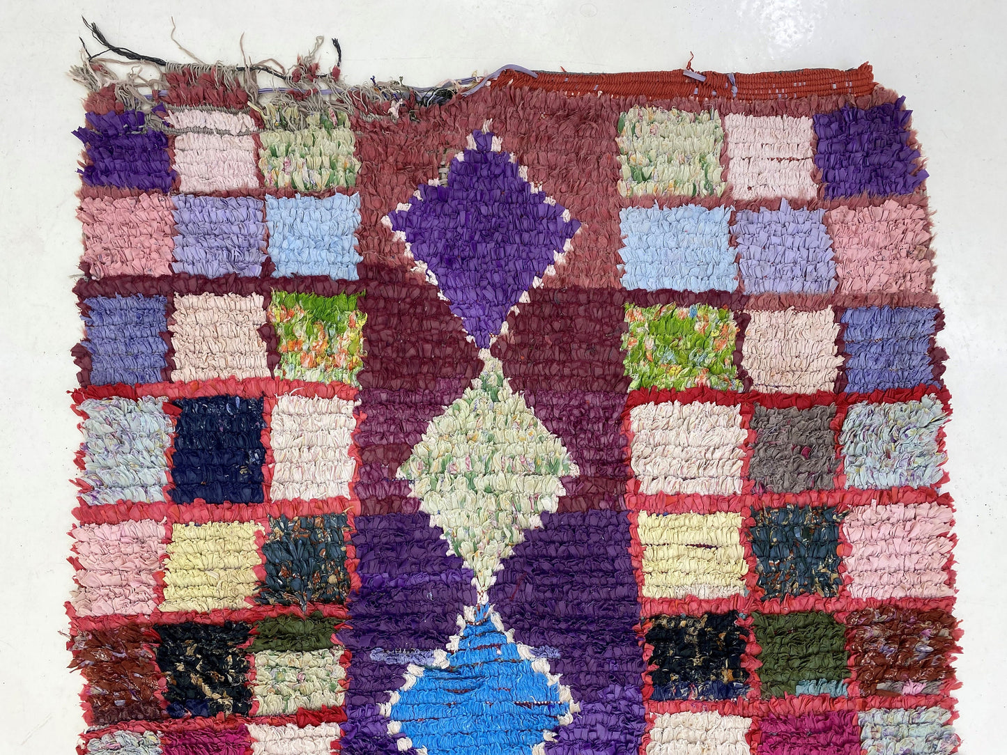 4x5 Moroccan Boucherouite Rug, Colorful Boho Textile.