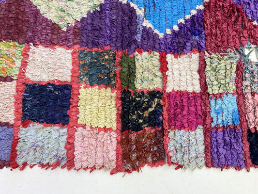 4x5 Moroccan Boucherouite Rug, Colorful Boho Textile.