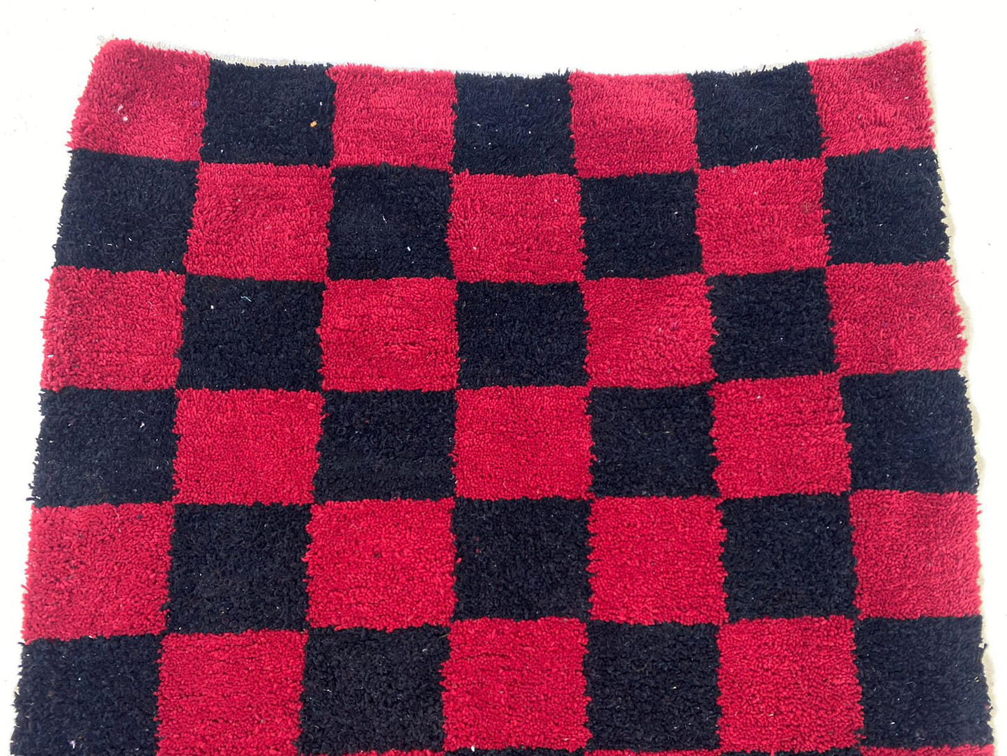 Moroccan checkered Rug, Black and Red Berber Rug for Your Home.