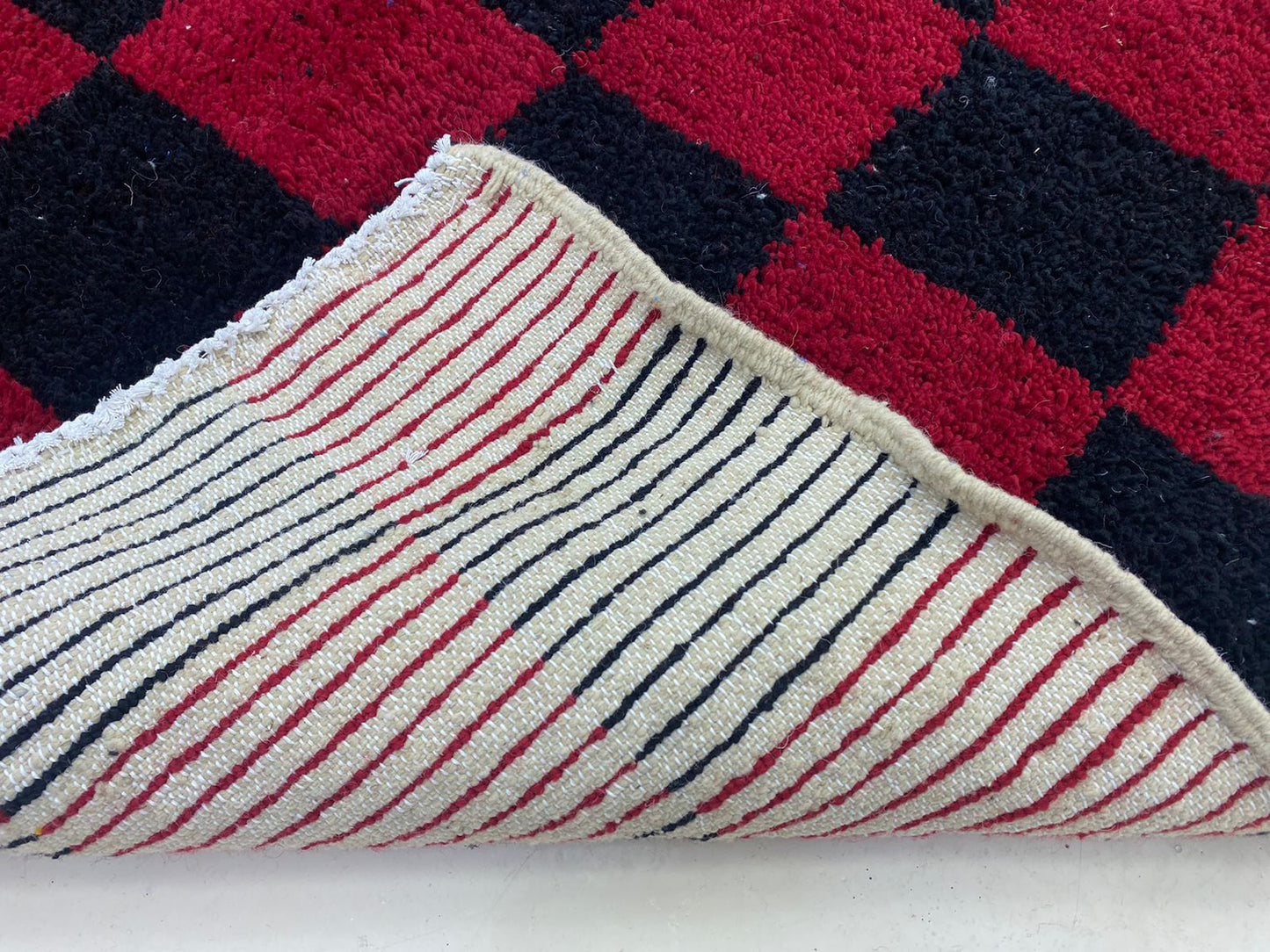 Moroccan checkered Rug, Black and Red Berber Rug for Your Home.