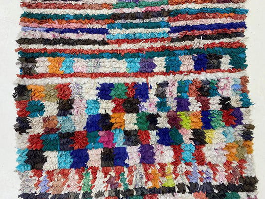 Tapis de couloir marocain Boucherouite 3x10, tapis bohème vintage.