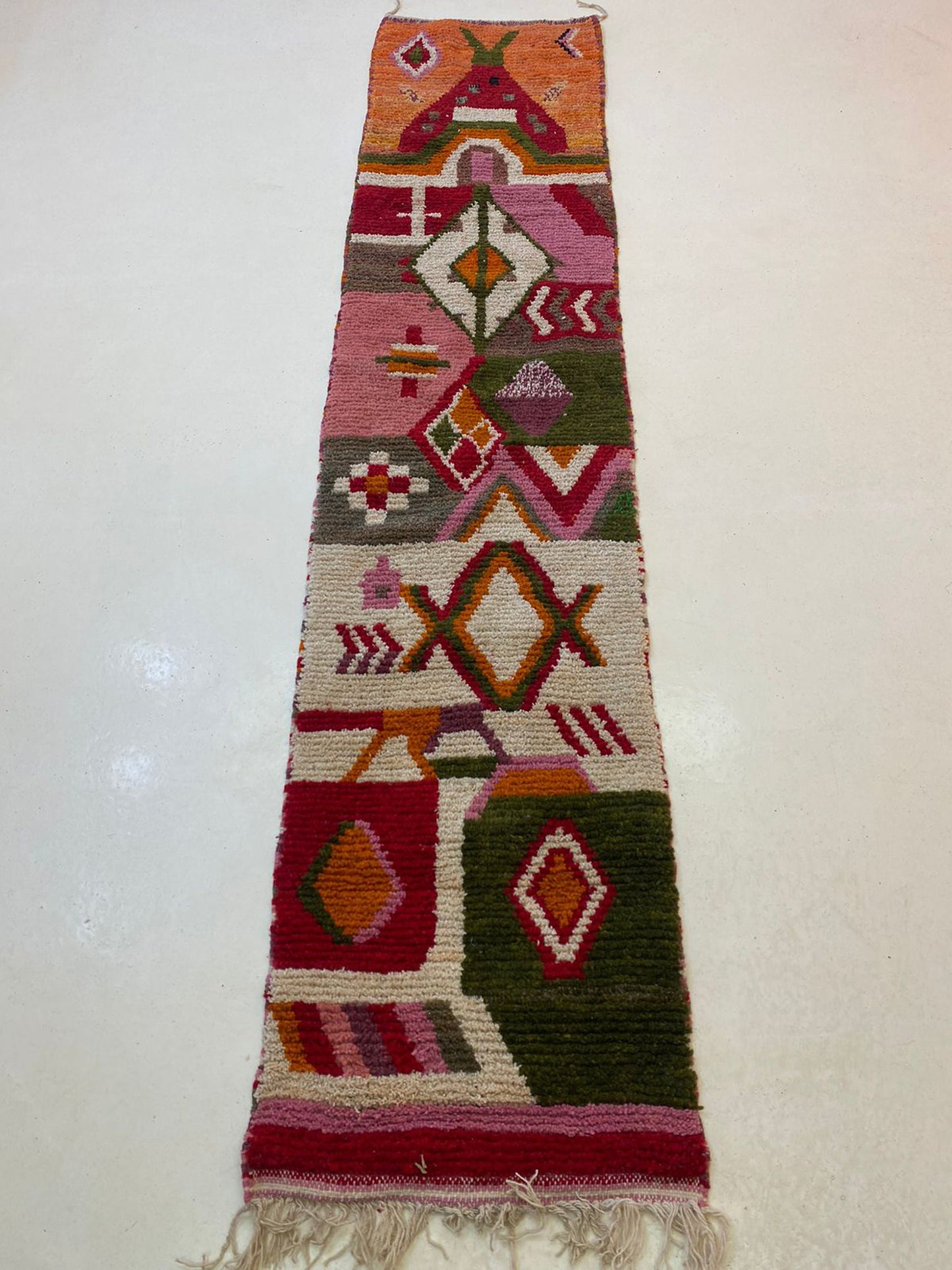 Tapis de couloir marocain coloré fait à la main sur mesure, tapis de couloir en laine de Bohème.