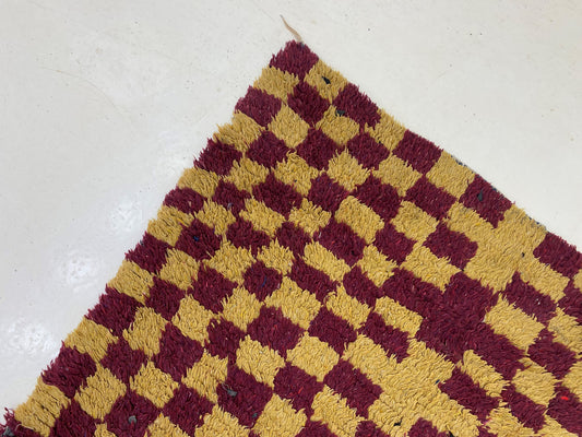 3x7 Vintage Moroccan Checkered Runner Rug, Unique Boho Rug.