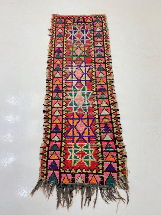 Tapis marocain 2x7, tapis de couloir étroit de style bohème vintage, tapis de décoration géométrique coloré.
