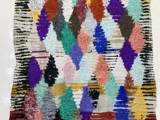 Tapis marocain 3x7, tapis de décoration d'intérieur vintage - Tapis berbère à diamants colorés.