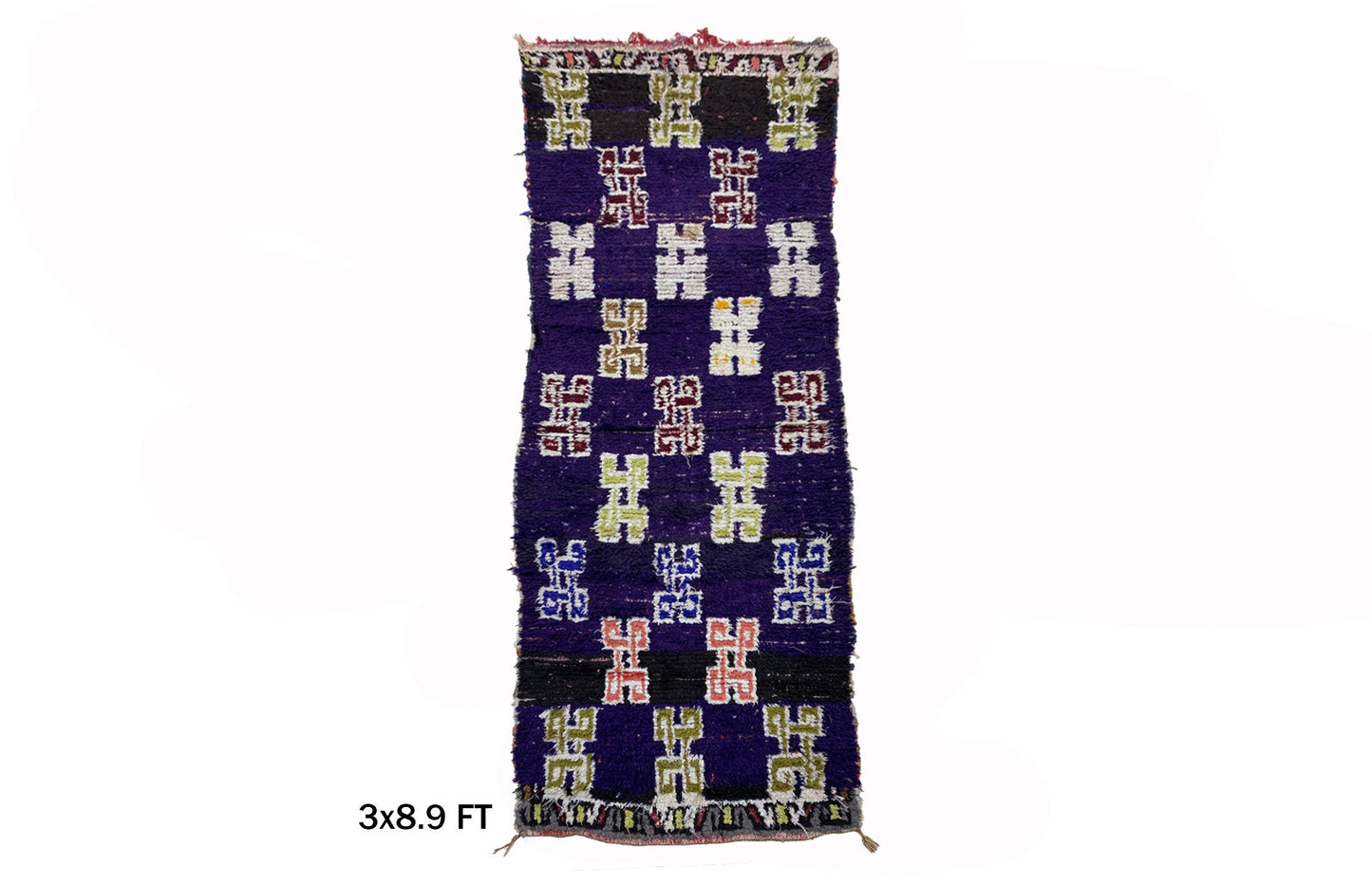 Vintage Moroccan Rug Runner, 3x9 Vibrant Berber Rug, Unique Geometric Runner.