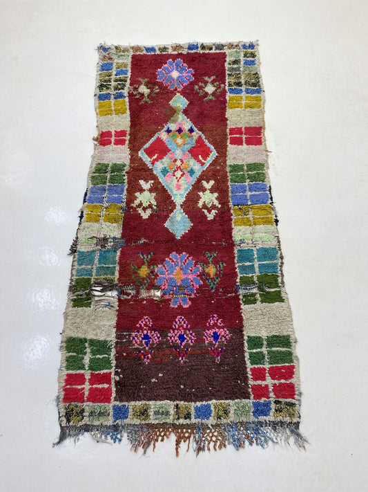 Tapis berbère marocain 3x7, tapis de couloir vintage d'occasion, tapis bohème coloré.