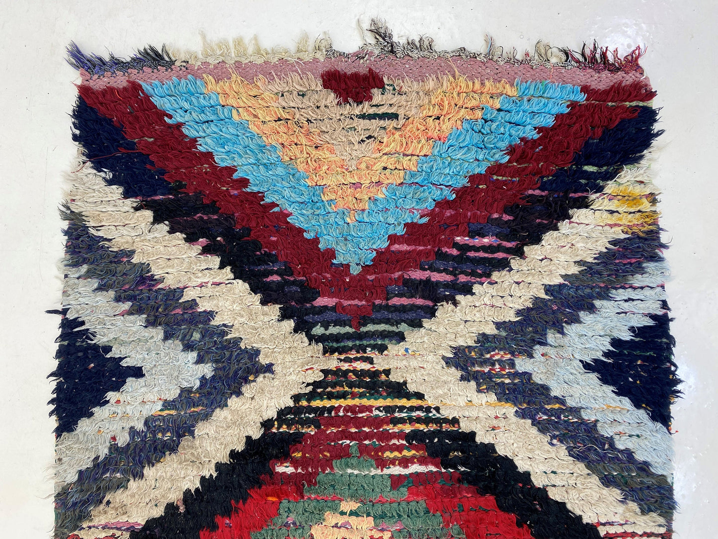 Vibrant Geometric Vintage Moroccan Runner Rug, 3x7 Feet.