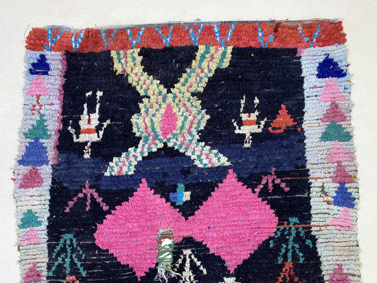 4x9 Colorful Boucherouite Moroccan Area Rug, Vintage Authentic Large Rug.