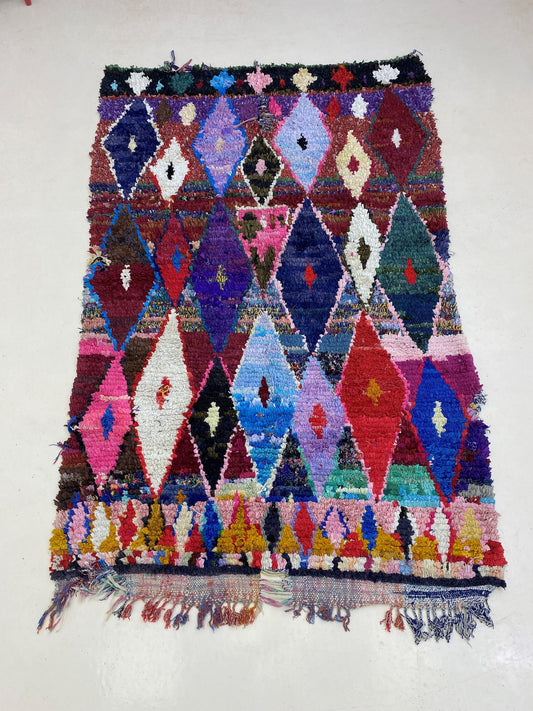 Vibrant Moroccan Rug 5x7, Multicolor Diamond Area Rug.