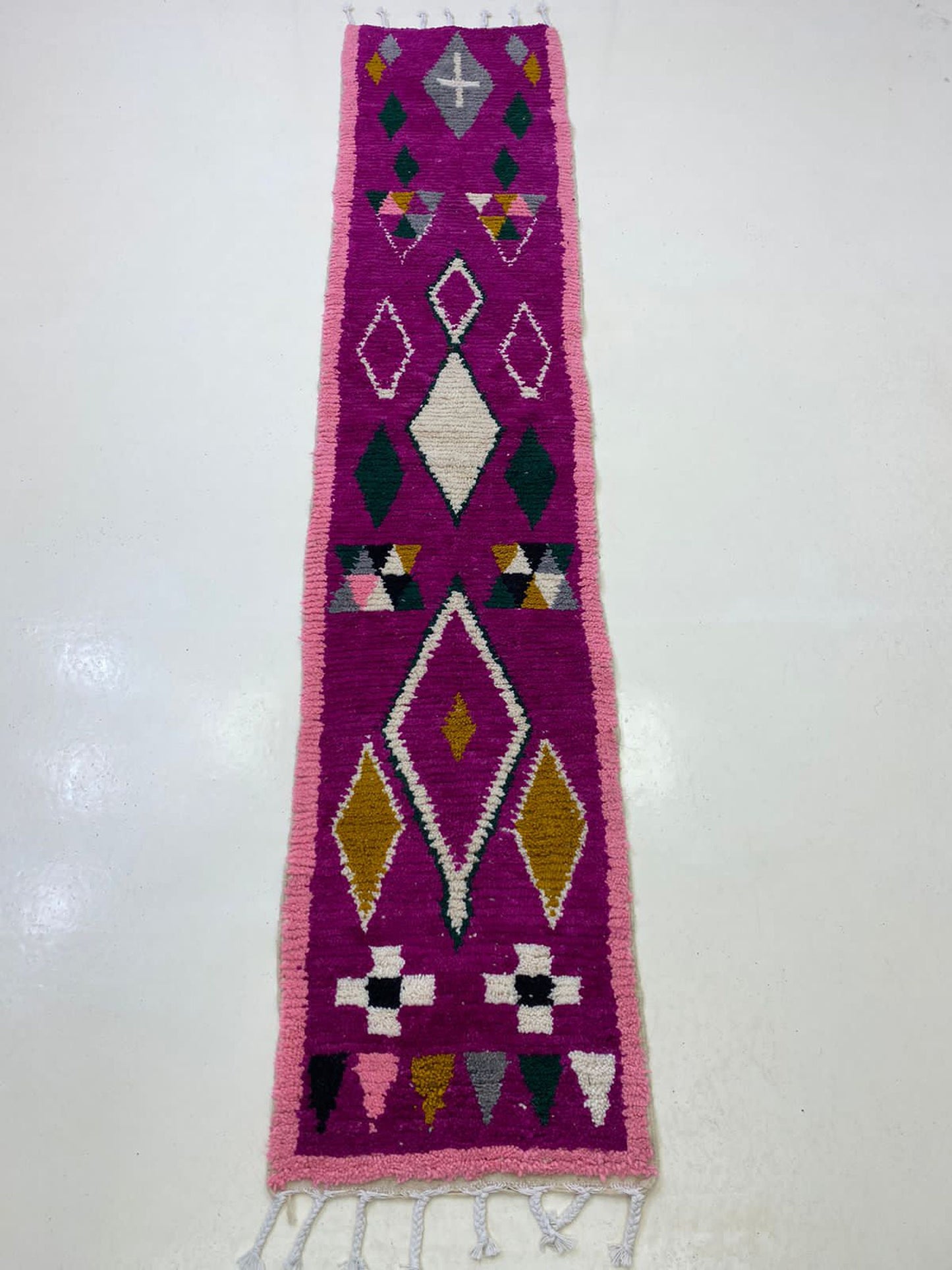 Narrow Moroccan Hallway Runner Rug, Handmade Colorful Rug Runner.