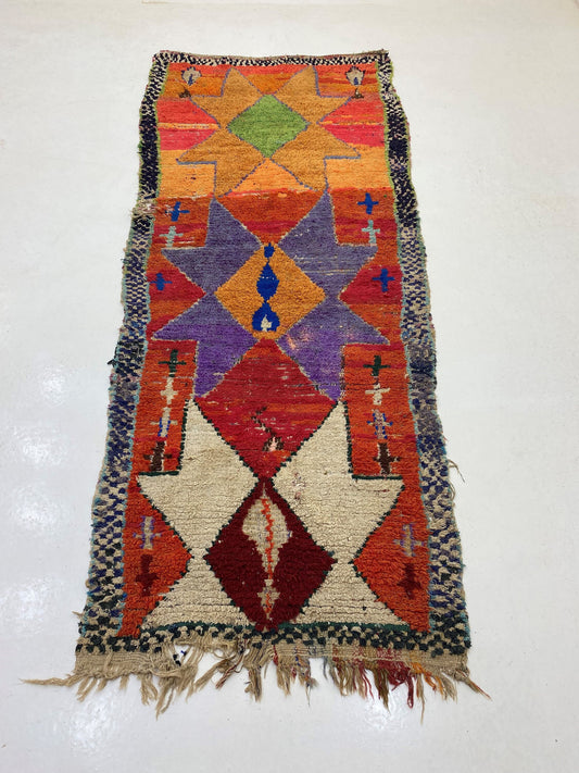 4x8 Vintage Moroccan Runner Rug, Colorful Berber Runner.