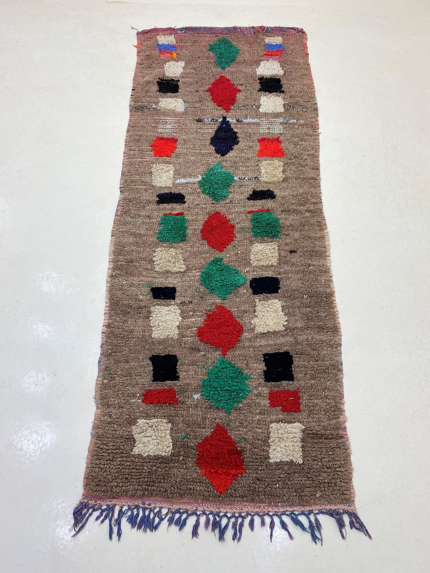Colorful Vintage Moroccan 3x8 Runner Rug.