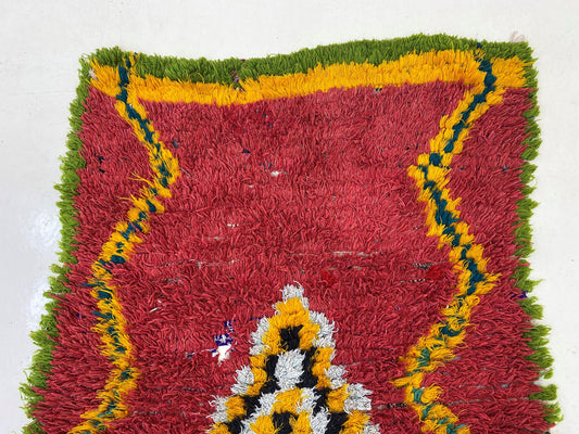 3x8.5 ft Narrow Red Moroccan Runner Rug.