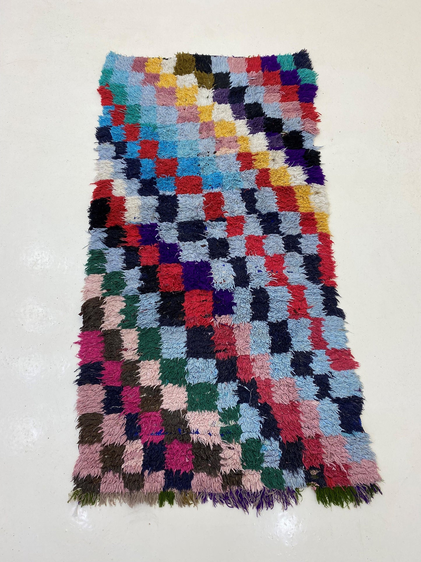 Checkered 3x6 Rug, Colorful Moroccan Area Rug.