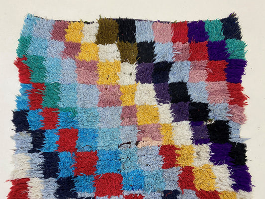 Checkered 3x6 Rug, Colorful Moroccan Area Rug.