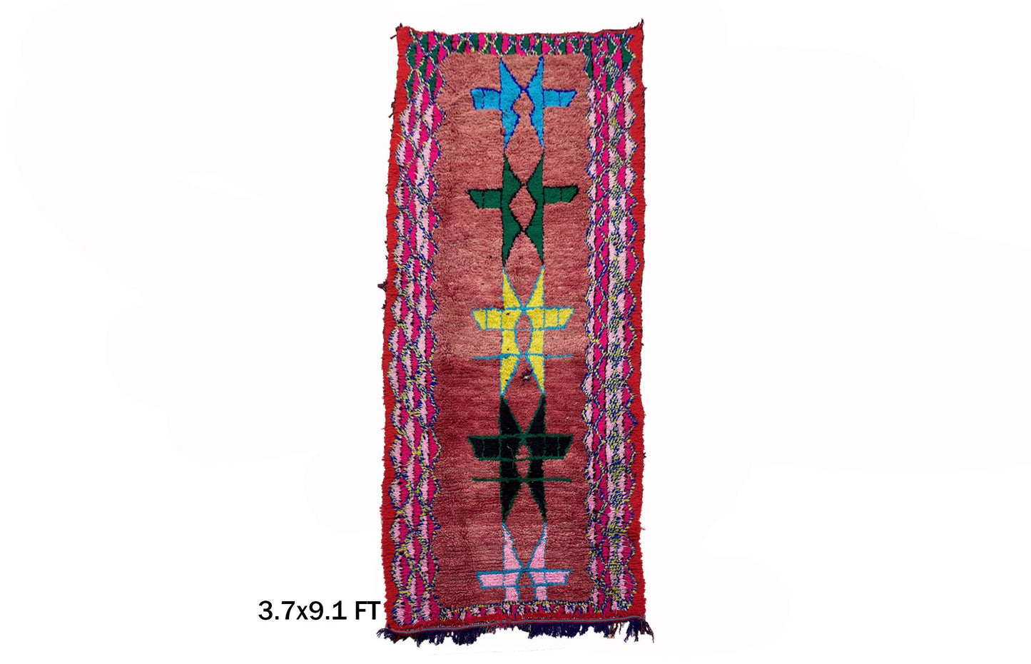 4x9 Moroccan Runner Rug, Vintage Berber Runner, Wool Geometric Decor.