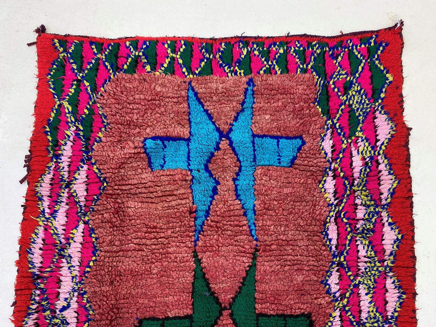 4x9 Moroccan Runner Rug, Vintage Berber Runner, Wool Geometric Decor.