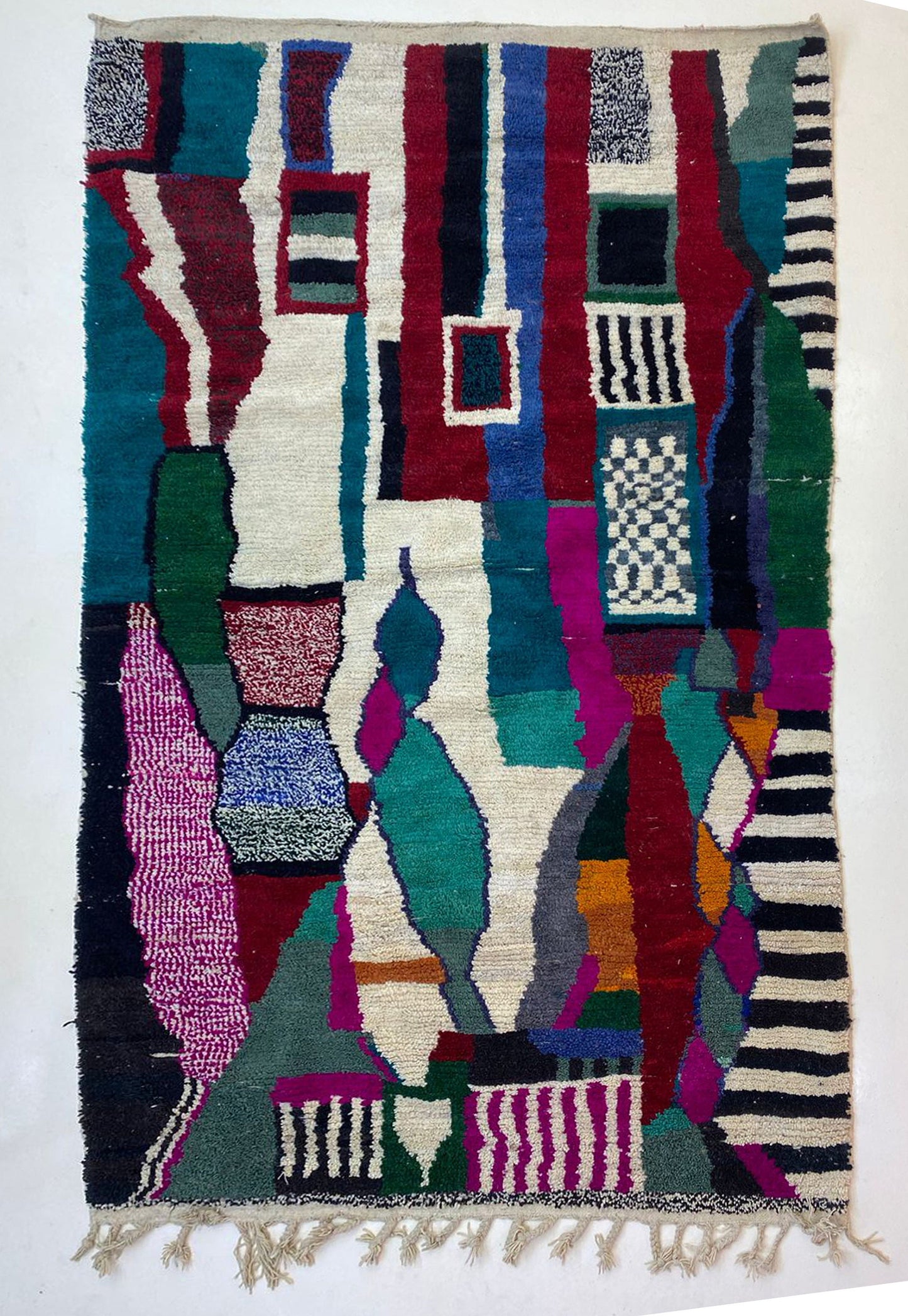 Tapis bohème coloré, tapis en laine marocain vibrant fait main.