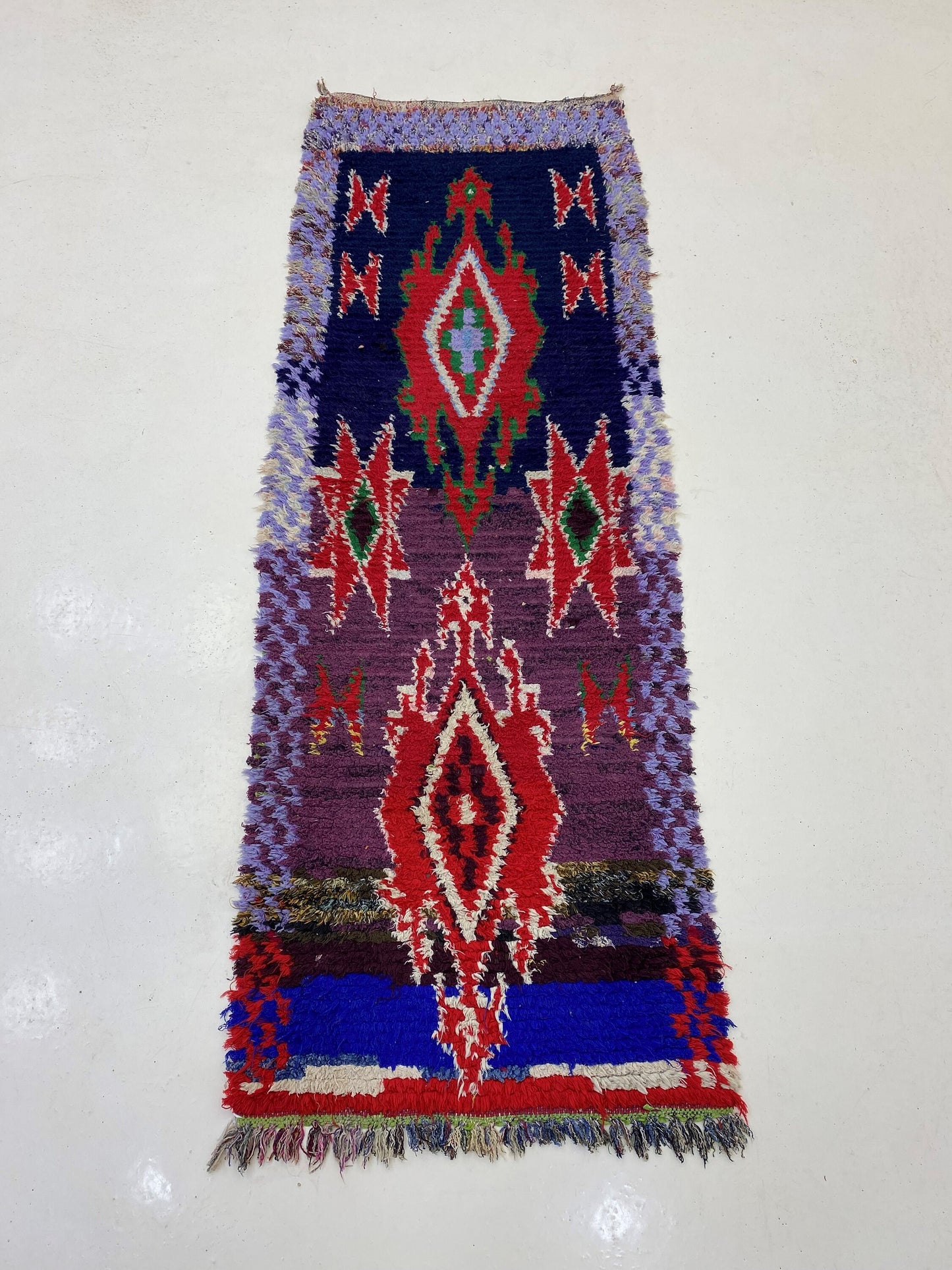 2x6.5 Feet Moroccan Runner, Vintage Colorful Runner Rug, Boho diamond Rug.