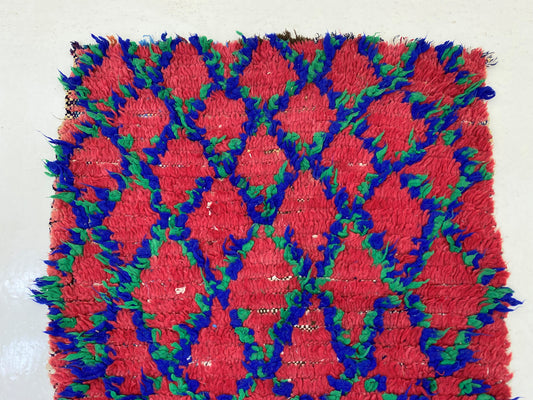 Grid Vintage Moroccan Rug Runner, diamond colorful 2x10 runner.