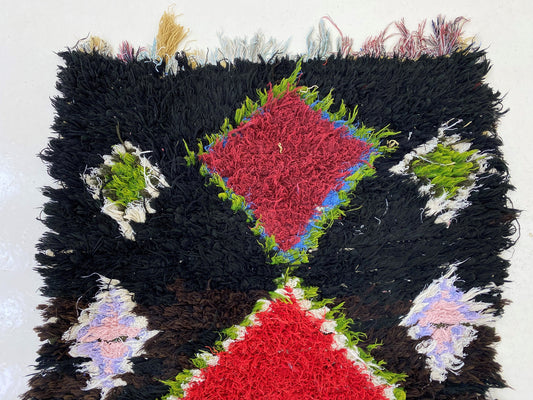 Petit tapis vintage à losanges 3x5, tapis marocain coloré.