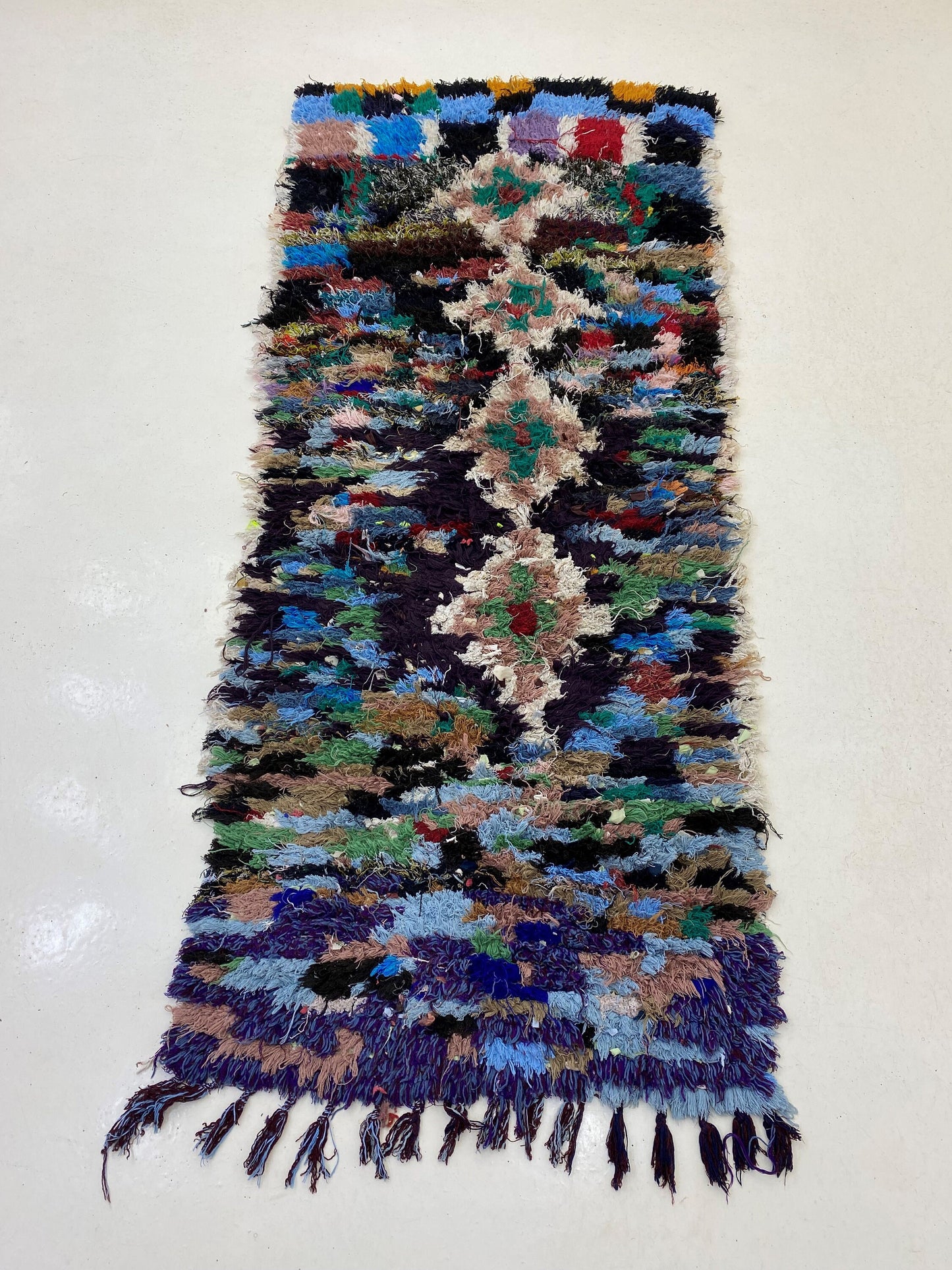 3x7.5 Geometric Moroccan Runner, Vintage Used Runner Rug.