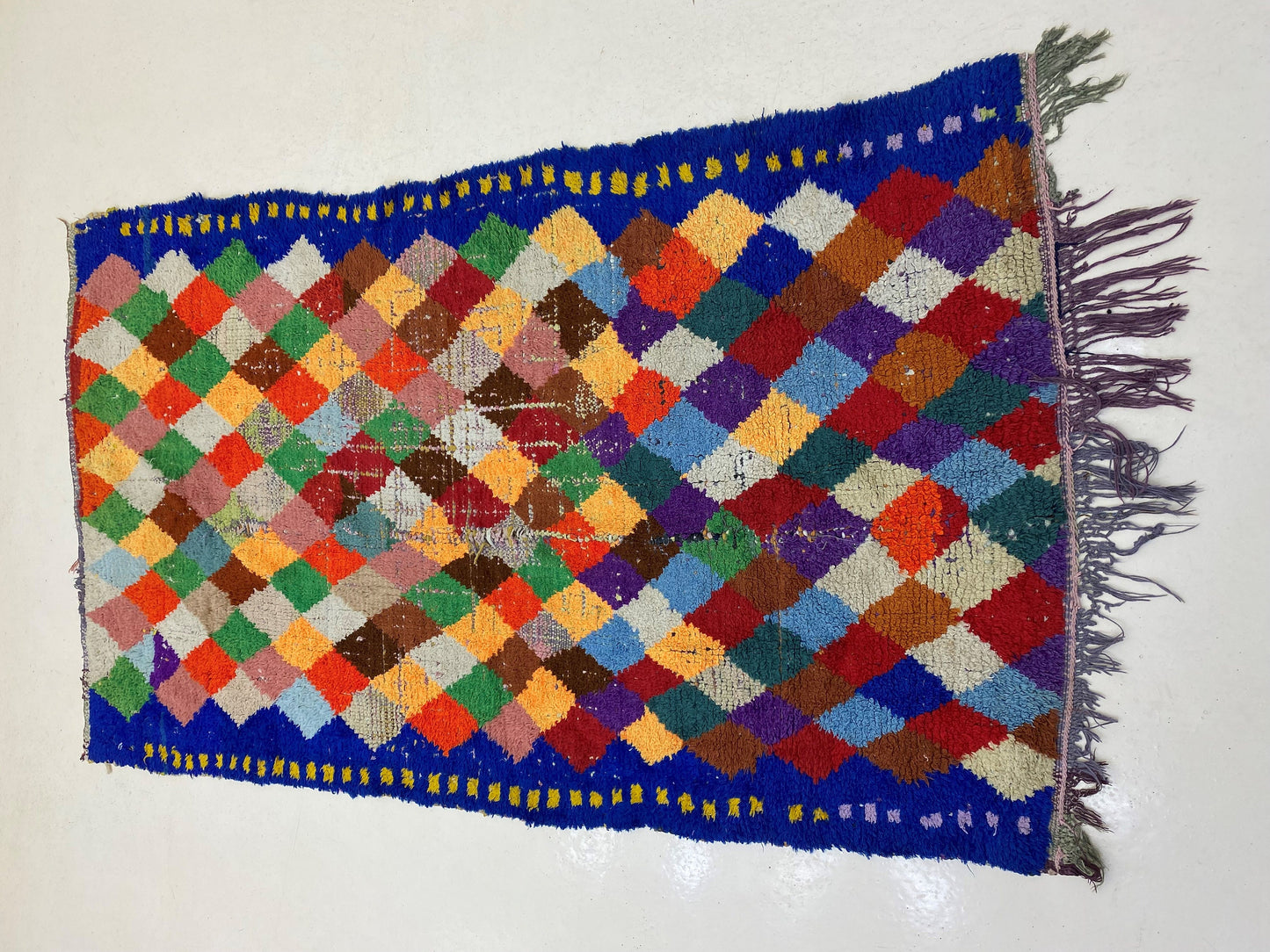 4x8 Colorful Berber Moroccan Rug, Vintage Diamond Area Rug.