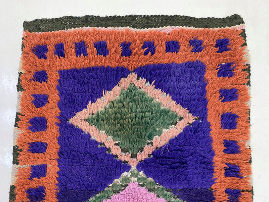 Tapis de couloir long vintage, tapis de couloir berbère marocain 3x7, tapis de couloir de style bohème en diamant.