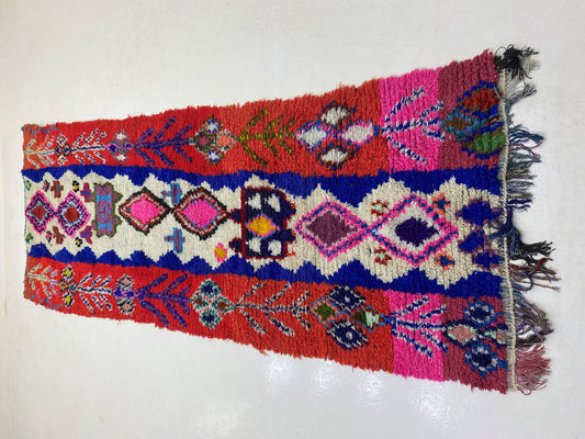 Colorful Vintage Moroccan Rug Runner, Unique Berber Runner Rug.