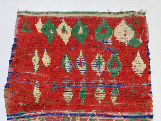 Vintage Moroccan Runner Rug, Long Red 3x7 Rug Runner.