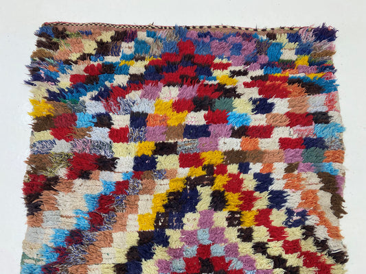 Tapis marocain à carreaux, tapis berbère vintage coloré 3x7,5.