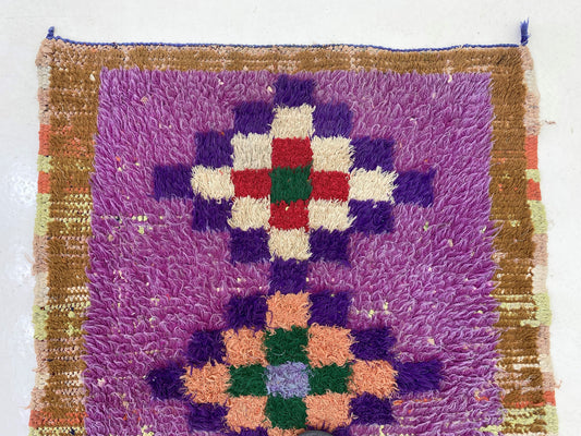 Purple Checkered Area Rug, 3x6 Unique Berber Moroccan Rug.
