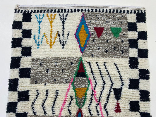 Custom Abstract Moroccan Berber Rug , Handwoven Wool Rug with Fringes.