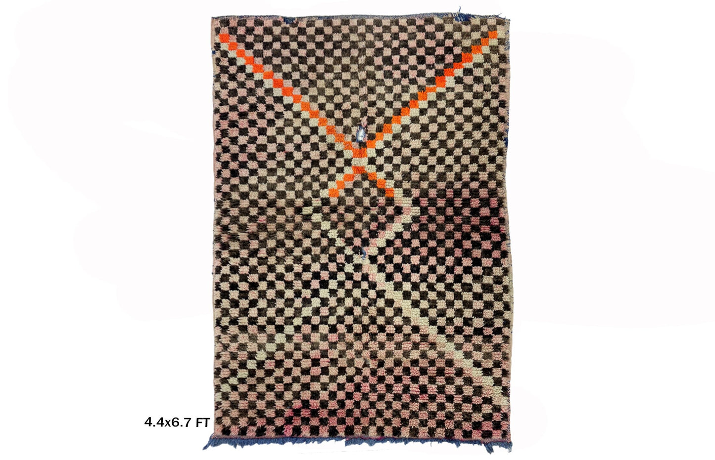 Checkerboard Rug, 4x7 Berber Vintage Moroccan Rug.