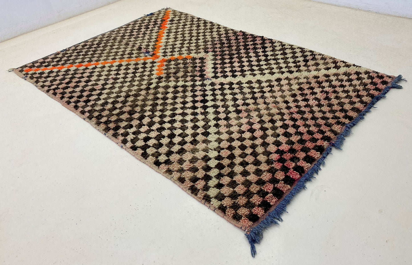 Checkerboard Rug, 4x7 Berber Vintage Moroccan Rug.