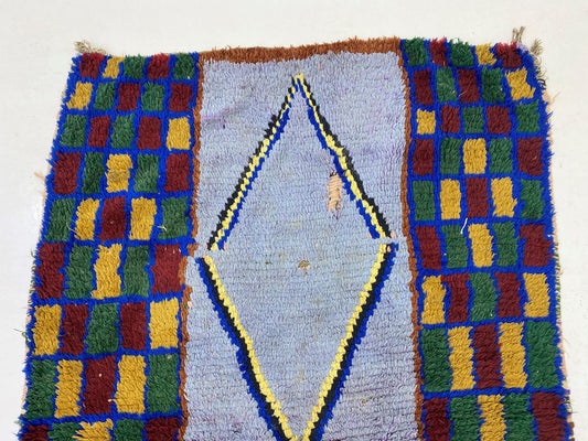 Colorful Bohemian Rug, 4x7 Vintage Moroccan Wool Area Rug.