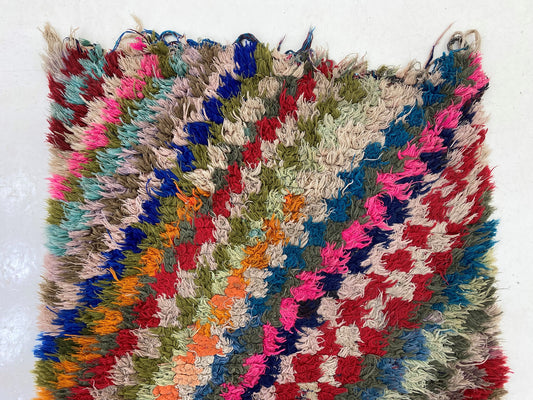 3x8 Soft Checkered Runner Rug, Used Berber Moroccan Runner.