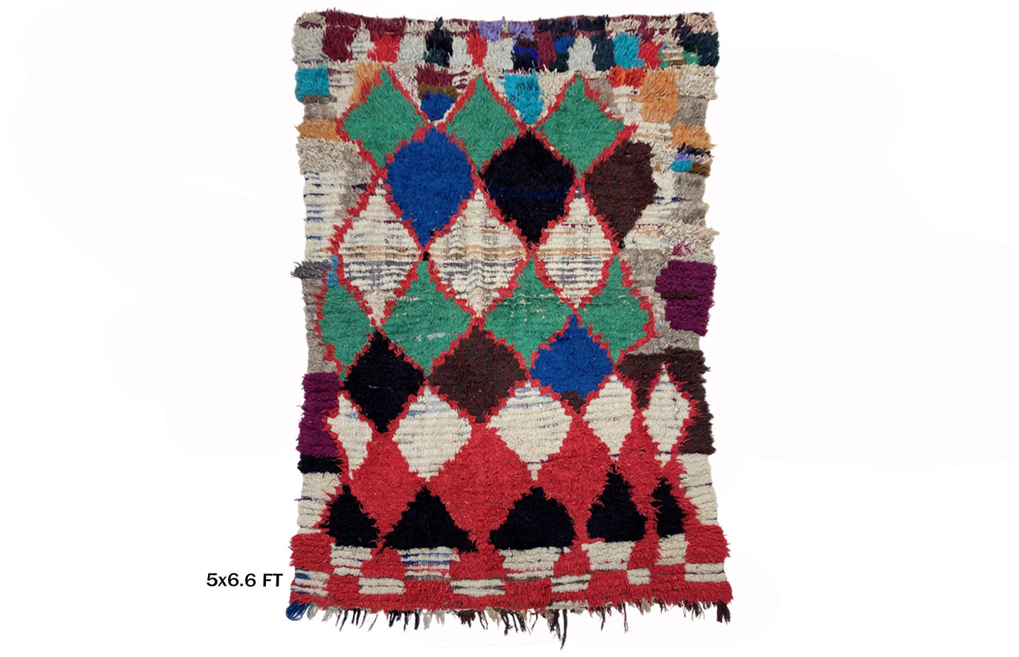 Diamond Moroccan Rug, Vintage Wool Boho 5x7 Rug.