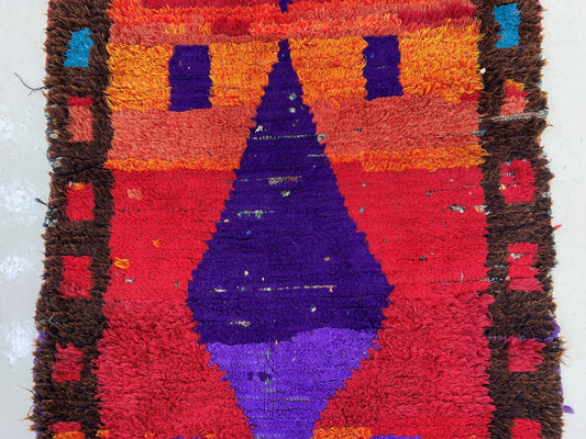 Vintage Moroccan Rug Runner, 3x9 Colorful Diamond Runner Rug.