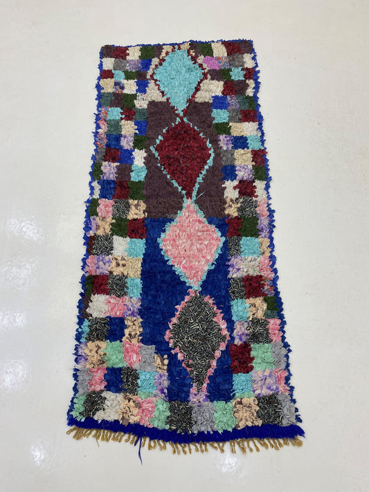 Tapis de couloir marocain Boucherouite 2x6, tapis berbère vintage.