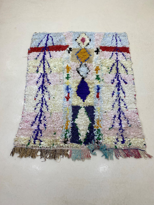 5x5 Moroccan Boucherouite Vintage Area Rug, Diamond Home Decor.